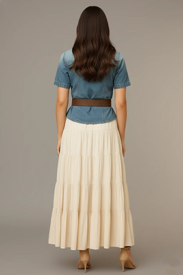 Denim Top & Flared Skirt Set