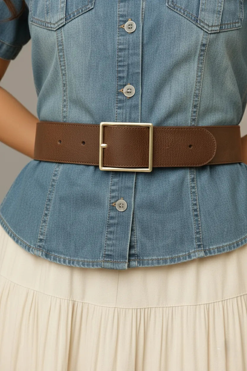 Denim Top & Flared Skirt Set