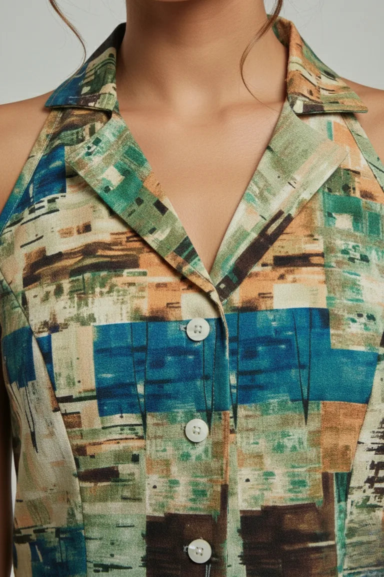 Women’s Geometric Print Cotton Crop Shirt