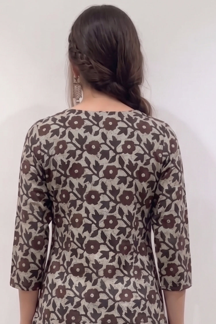 Brown Cotton Short Kurti with Sleeves