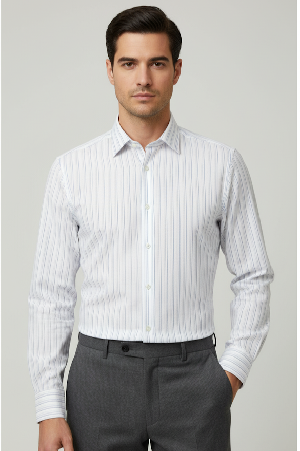 Men's White Blue Striped Linen Shirt