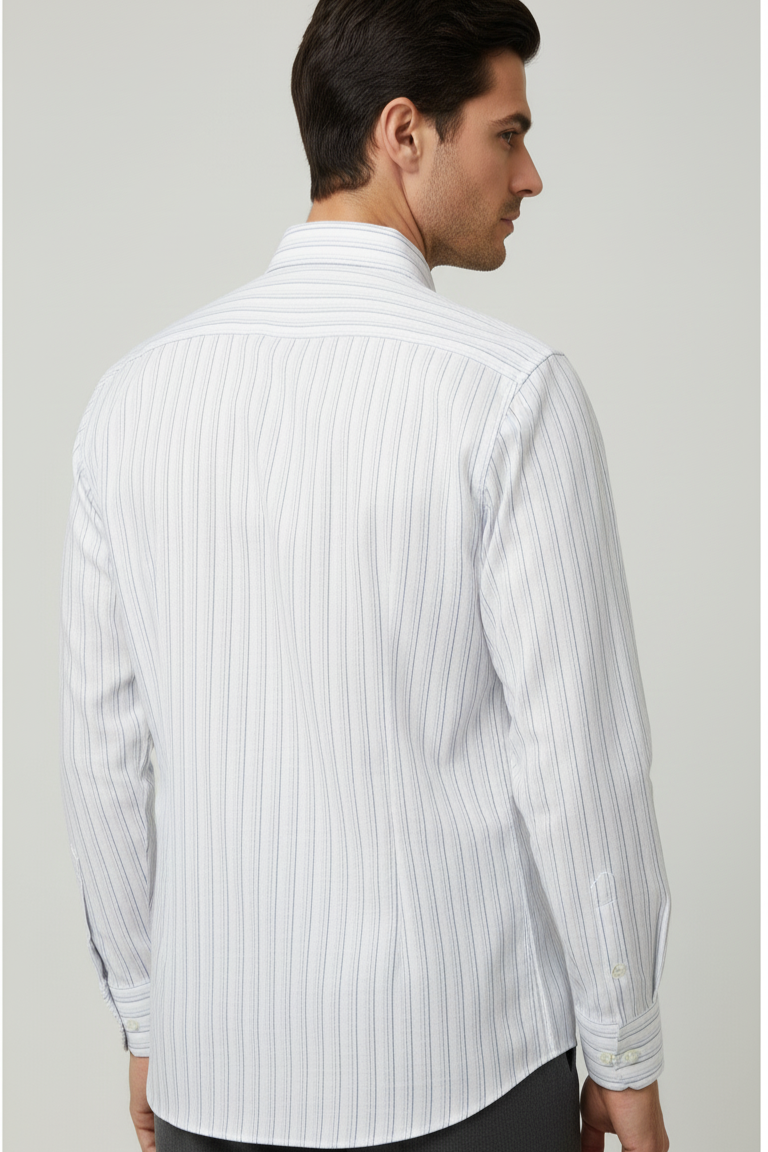 Men's White Blue Striped Linen Shirt