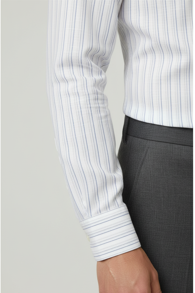 Men's White Blue Striped Linen Shirt