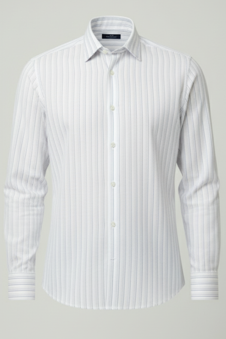 Men's White Blue Striped Linen Shirt
