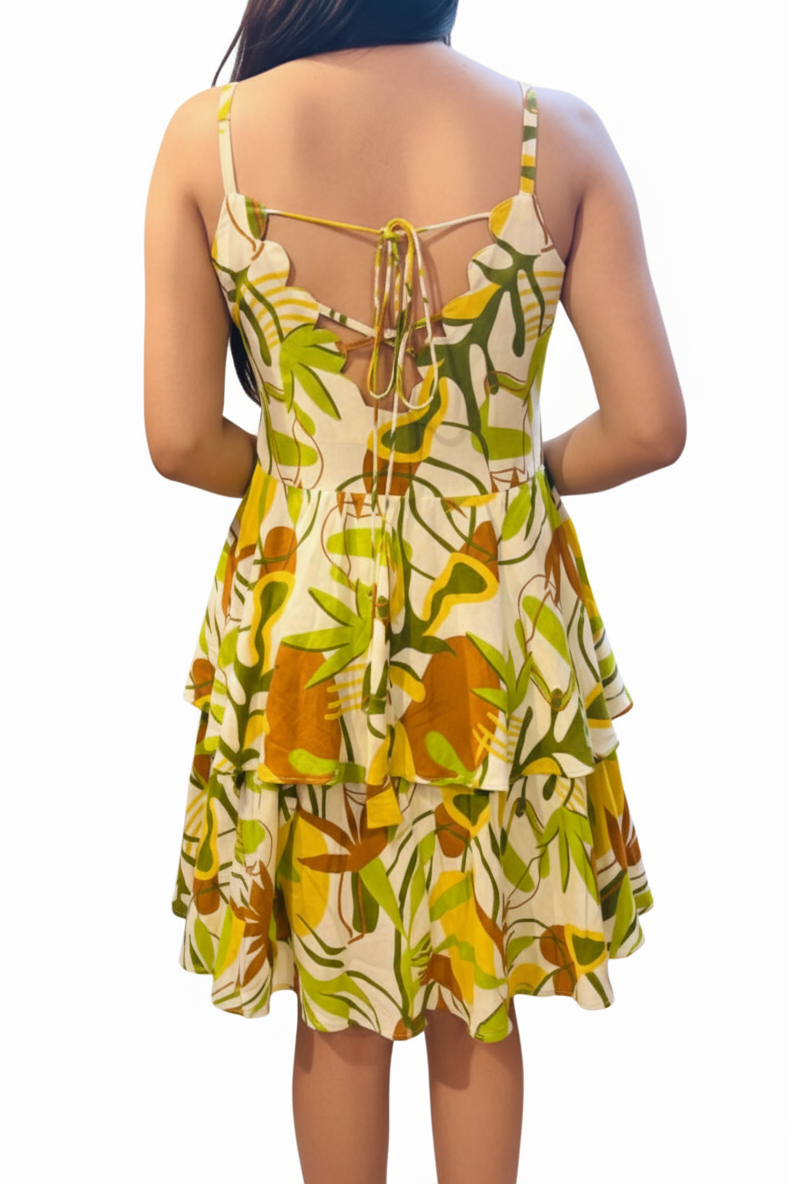 Vibrant Leaf Print Mini Dress