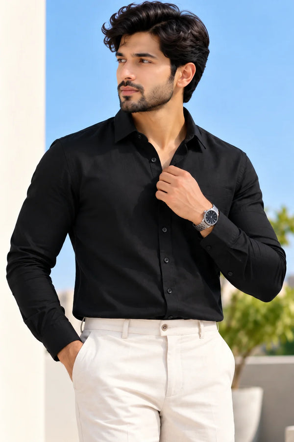 Men’s Classic Black Formal Cotton Shirt