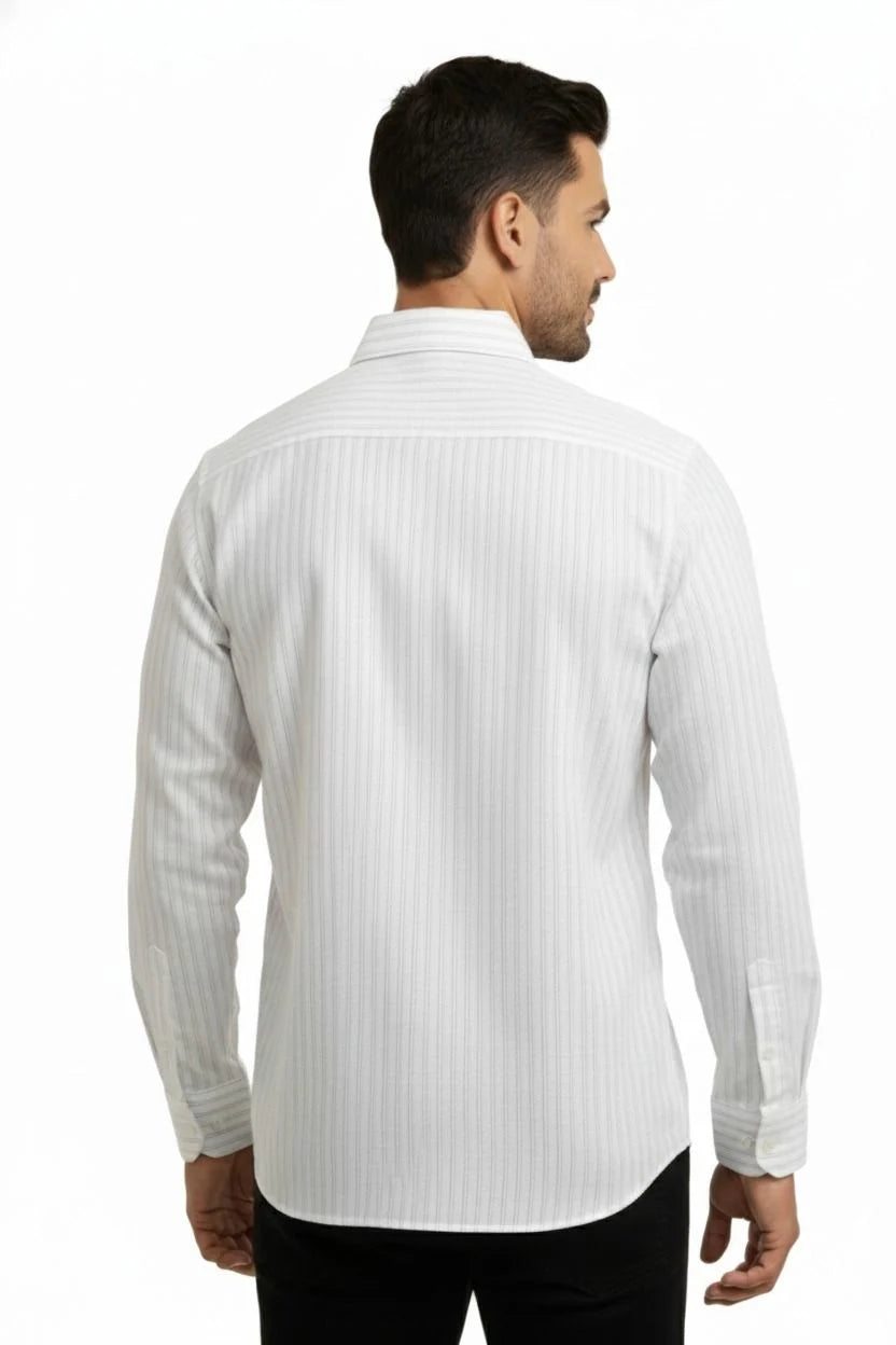 White Striped Pure Linen Shirt for Men