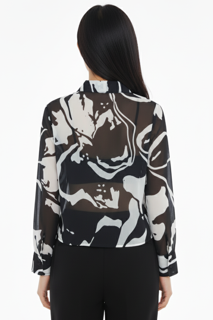 Black White Floral Georgette Normal Fit Shirt