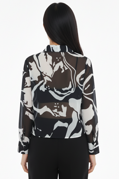 Black White Floral Georgette Normal Fit Shirt