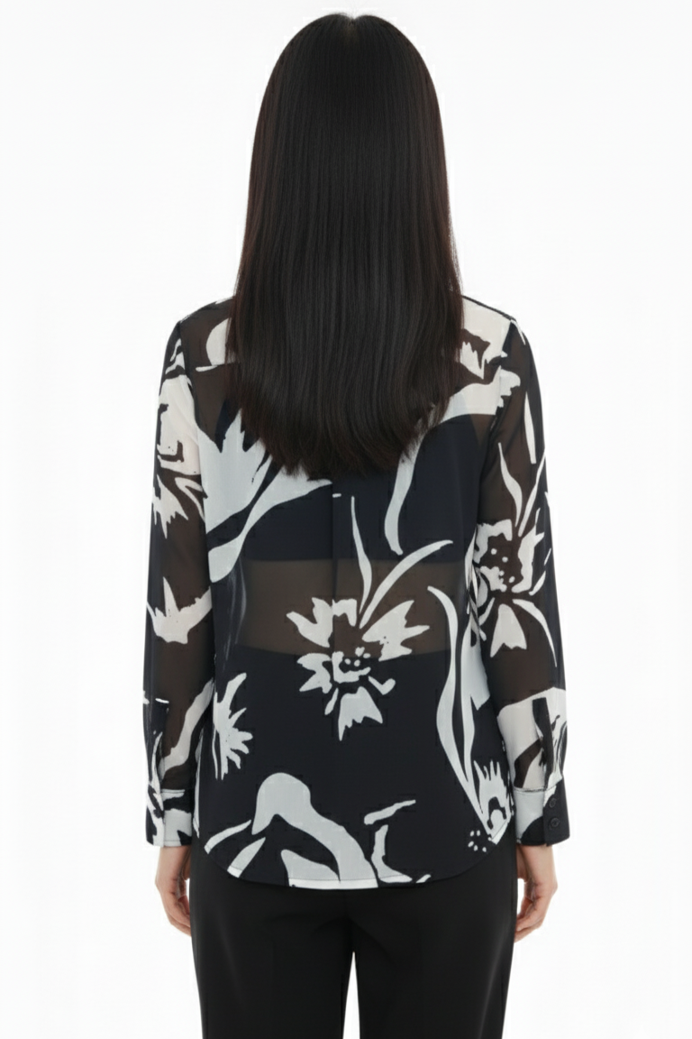 Black White Floral Georgette Normal Fit Shirt