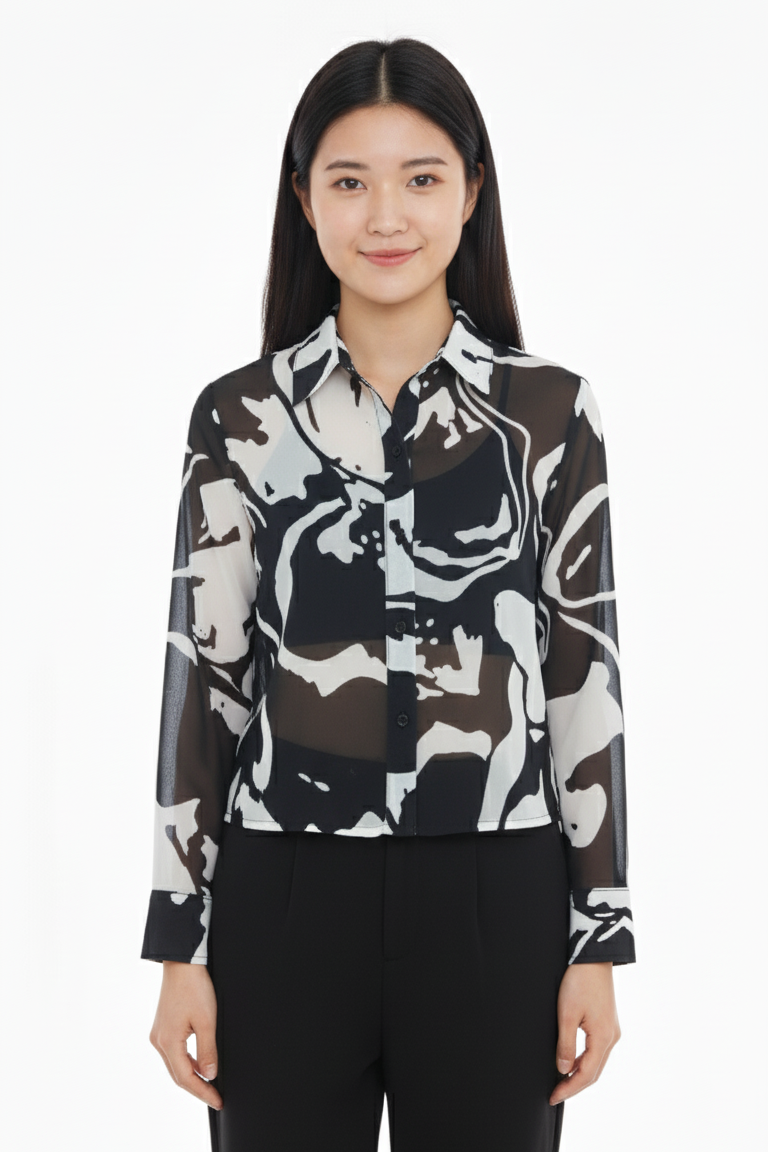 Black White Floral Georgette Normal Fit Shirt