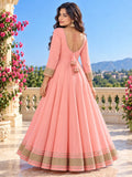 Women’s Pink Anarkali Gown | Flared Floor-Length Anarkali Dress | Embellished Border | Festive & Party Wear