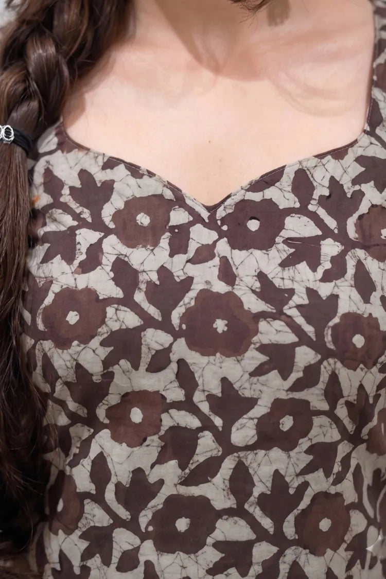 Brown Cotton Short Kurti with Sleeves