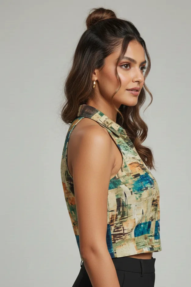 Women’s Geometric Print Cotton Crop Shirt