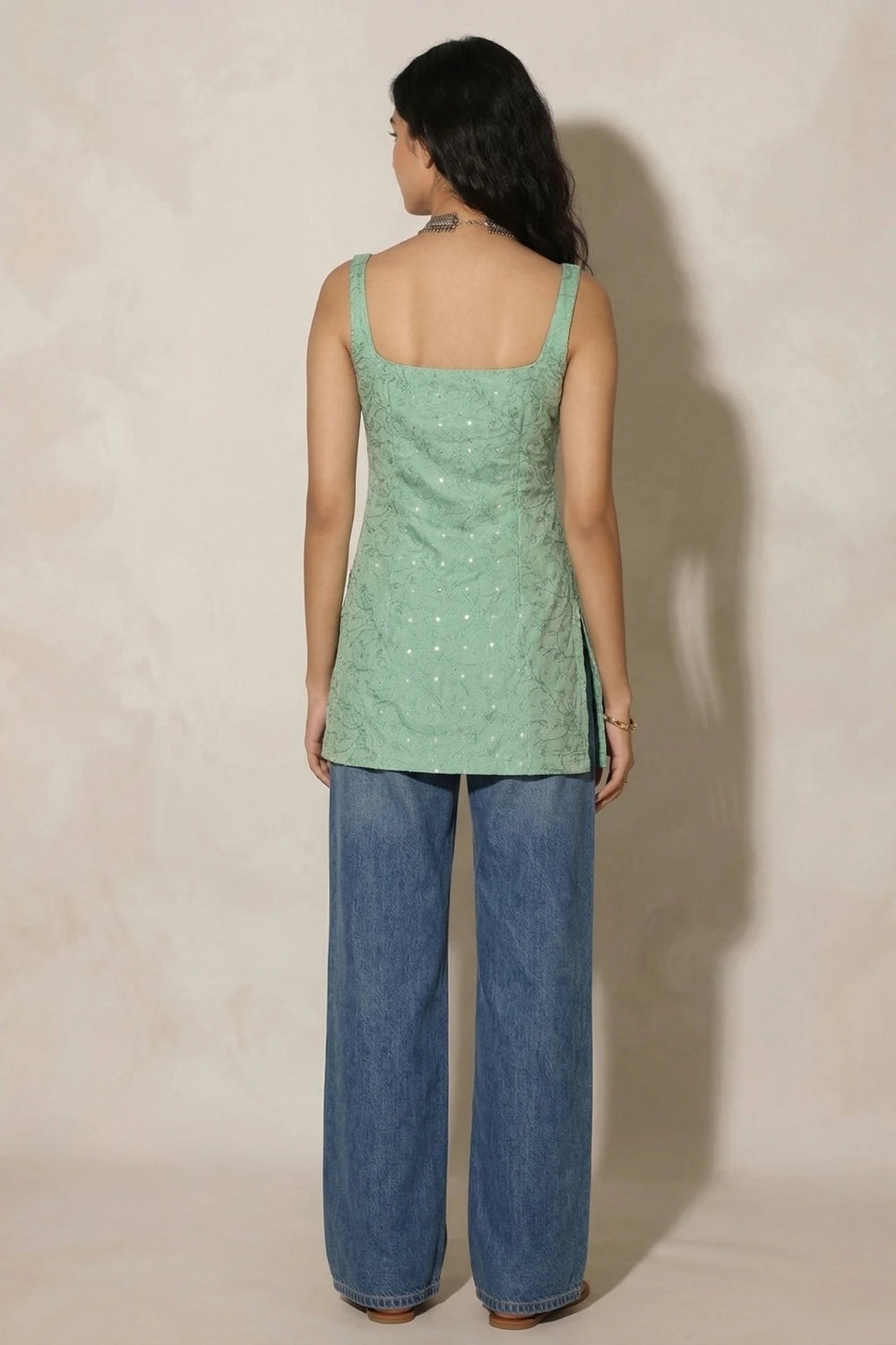Light Green Sleeveless Kurti