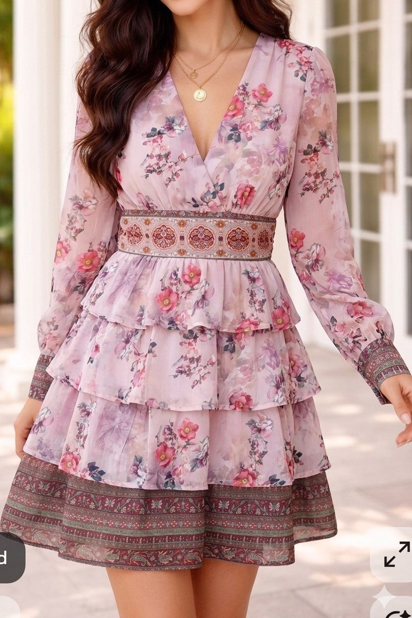 Women's Pink Floral Georgette Dress