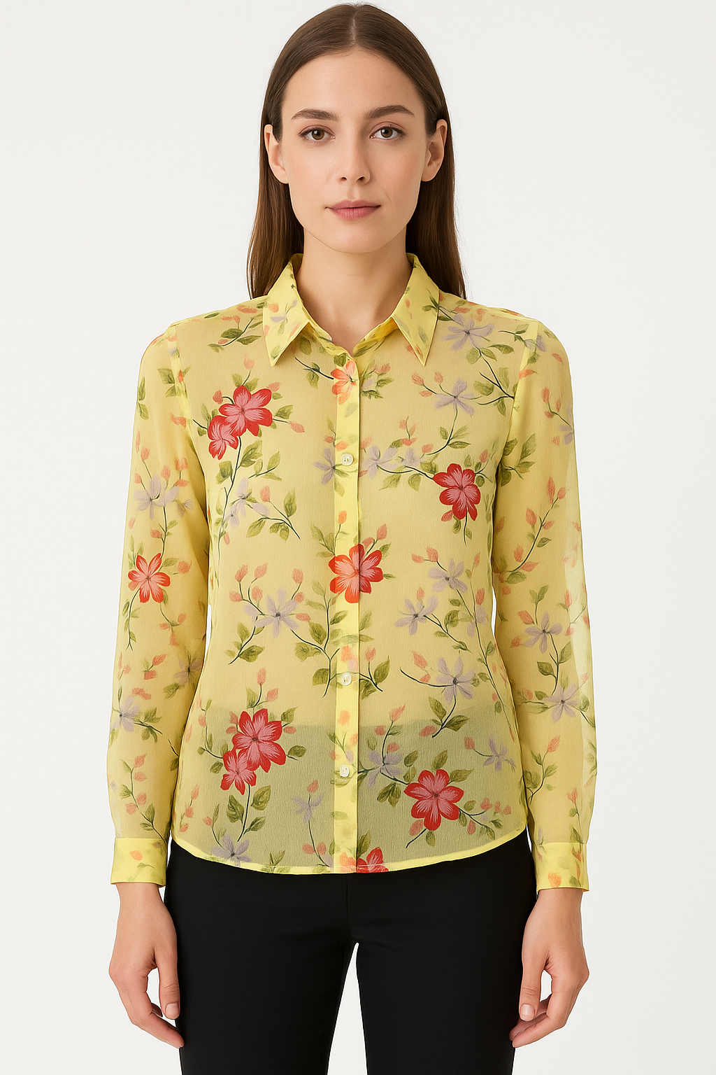 Yellow Georgette Korean Fit Shirt