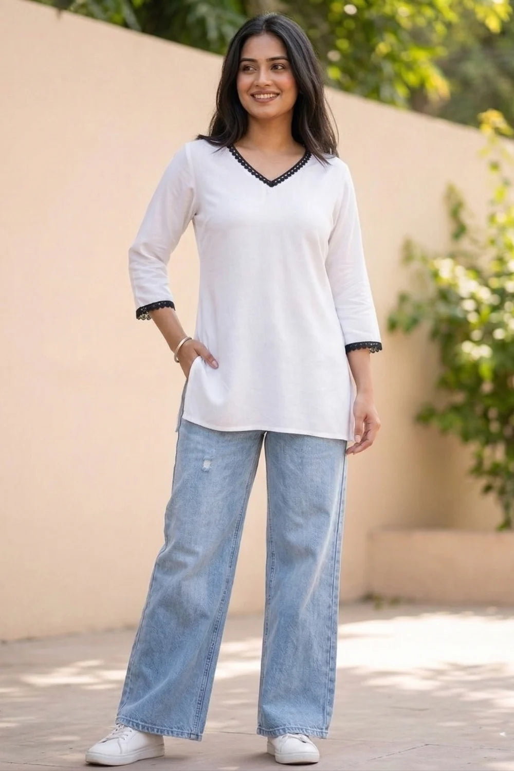 White Short V-Neck Kurti