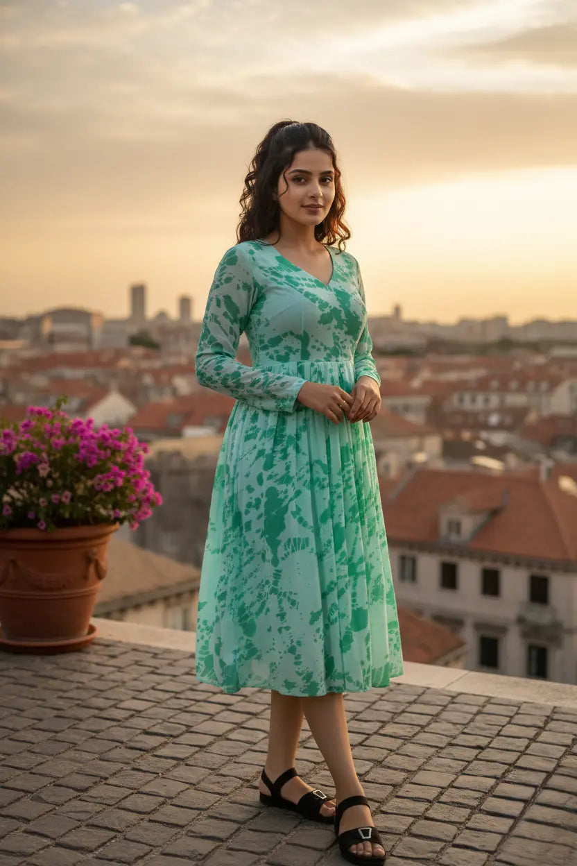 green floral middi dress- full image