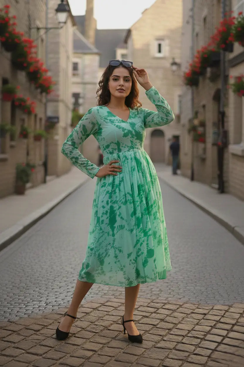 green floral middi dress- full view 