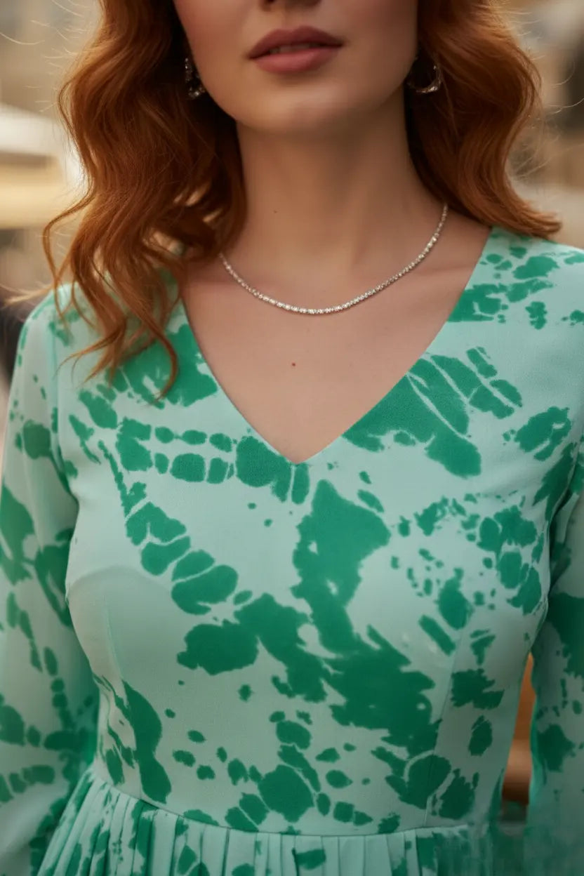 Buy Light Green Printed A-Line Midi Dress for Women Online – SYLORA