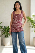 Maroon Floral Sleeveless Kurti