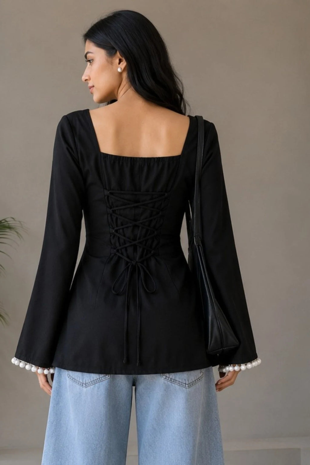 Triangle Neck Black Kurti