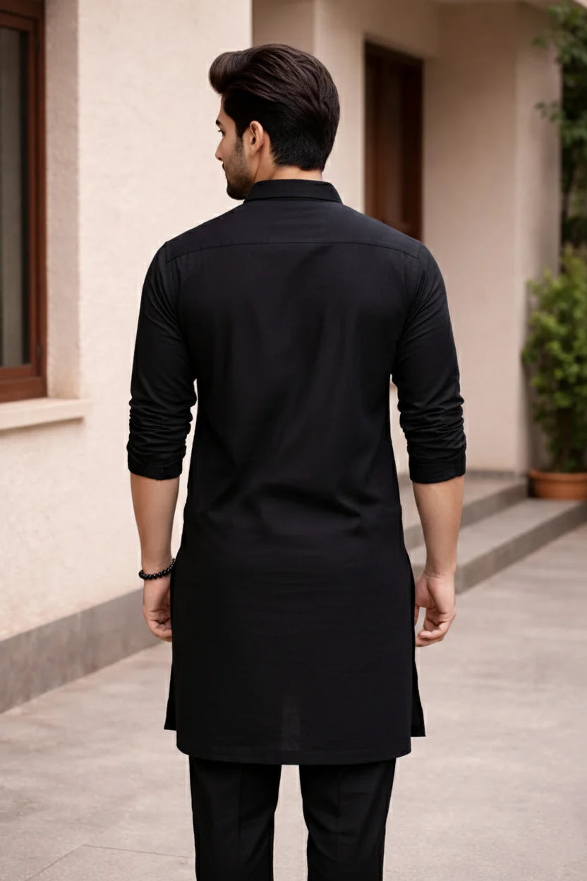 Black Cotton Kurta Pajama