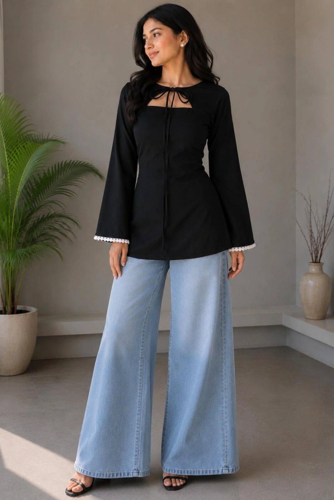 Triangle Neck Black Kurti