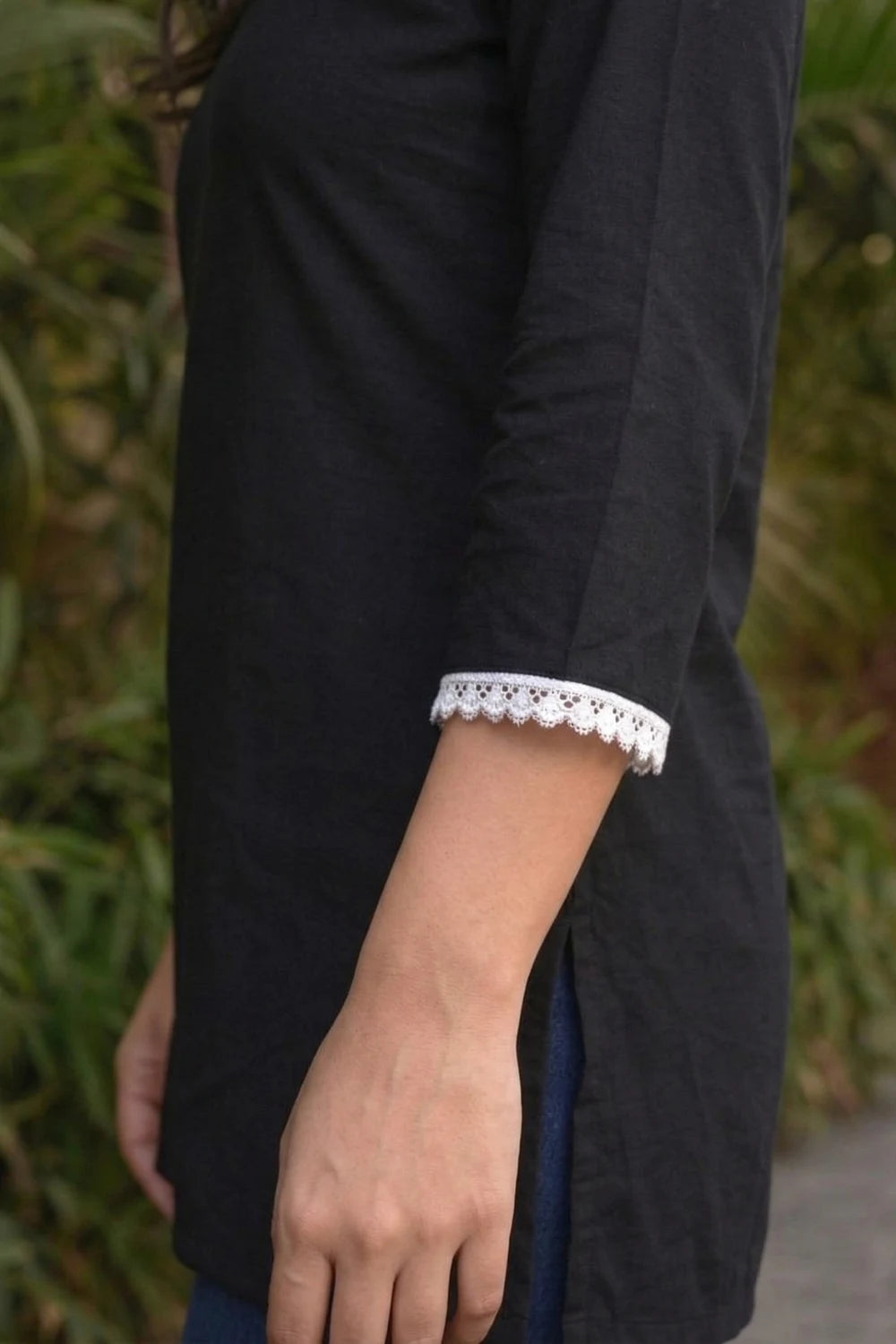 Black V-Neck Lace Kurti
