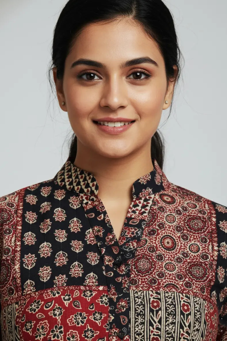 Stylish Jaipuri kurti made from soft cotton Jaipuri kurti fabric, designed as a trendy short kurti for women with 3/4 sleeves. This elegant short kurti features a beautiful Jaipuri print, making it a perfect short kurtis for jeans and a comfortable cotton kurti for everyday wear.