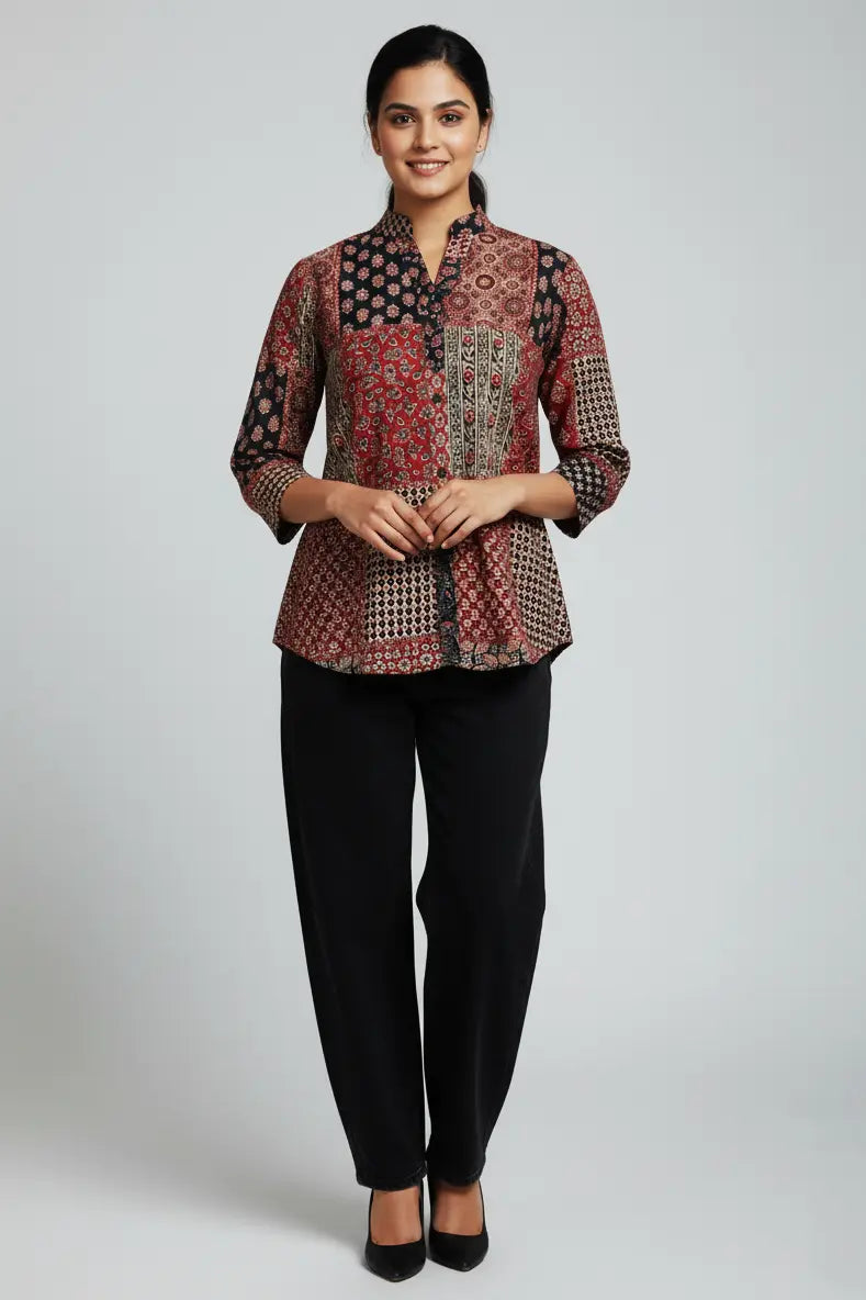 Stylish Jaipuri kurti made from soft cotton Jaipuri kurti fabric, designed as a trendy short kurti for women with 3/4 sleeves. This elegant short kurti features a beautiful Jaipuri print, making it a perfect short kurtis for jeans and a comfortable cotton kurti for everyday wear.