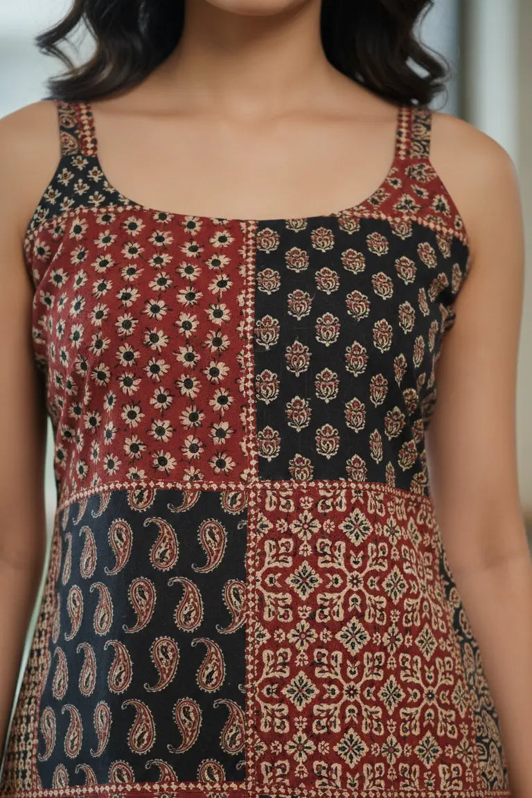 Beautiful jaipuri kurti made from soft cotton jaipur kurti fabric, designed as a stylish sleeveless kurti for everyday wear. This short kurti for women features a traditional print and works perfectly as a short kurti for jeans, making it a comfortable and trendy cotton kurti option.