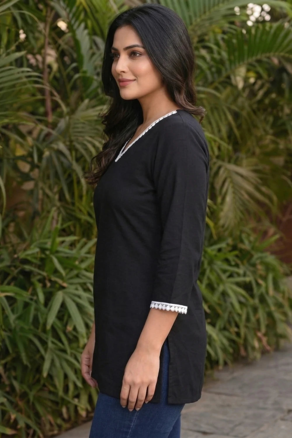 Black V-Neck Lace Kurti