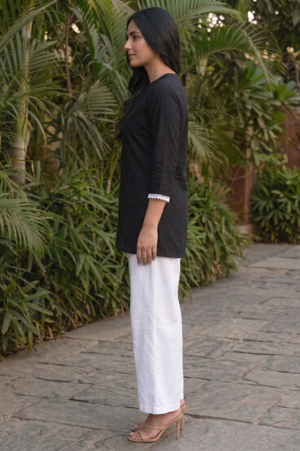 Black V-Neck Lace Kurti