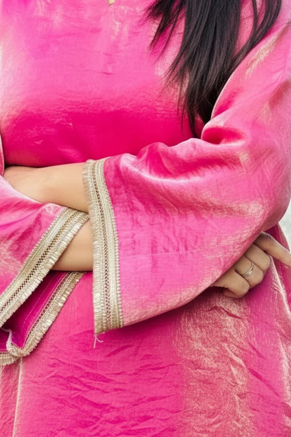 Pink silk kurta palazzo set with dupatta for women, Fendy silk ethnic suit set and farshi salwar suit traditional wear