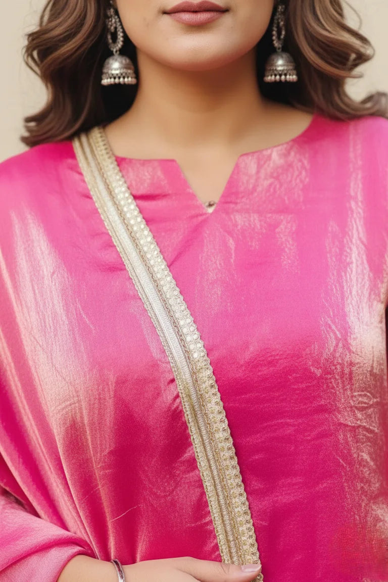 pink silk kurta palazzo set with dupatta for women, Fendy silk ethnic suit set traditional wear