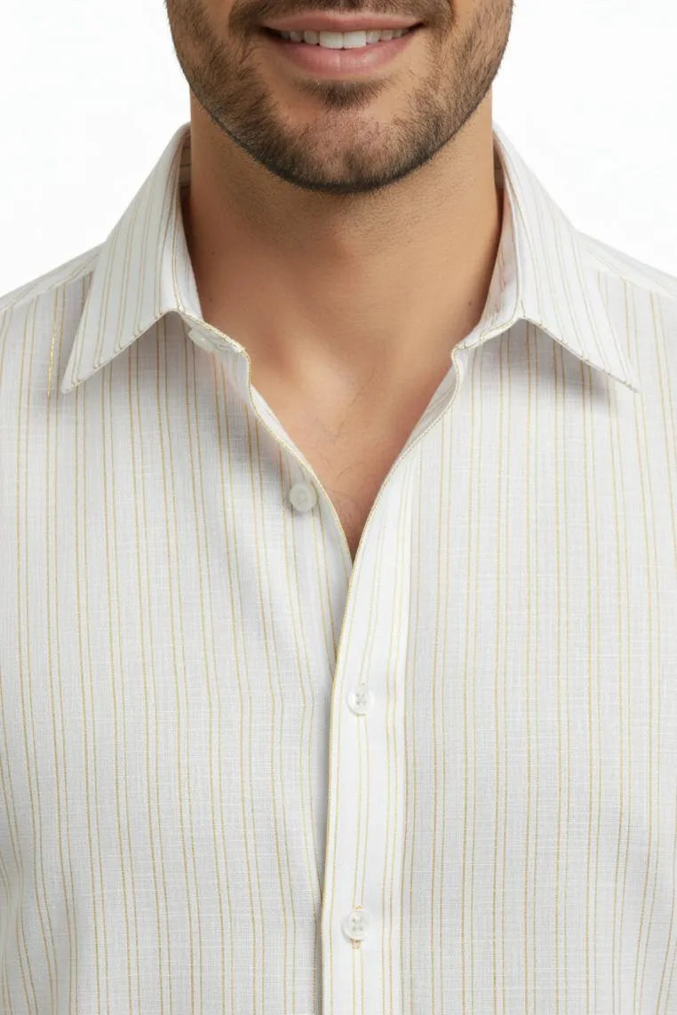 White Striped Pure Linen Shirt for Men