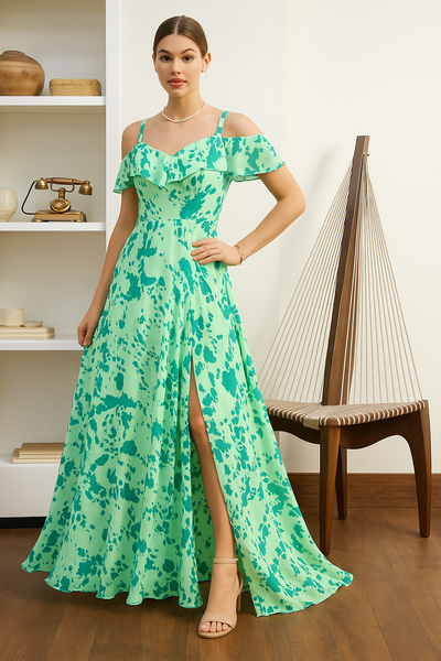 Cold Shoulder Maxi Dress with Back Lace-Up Design