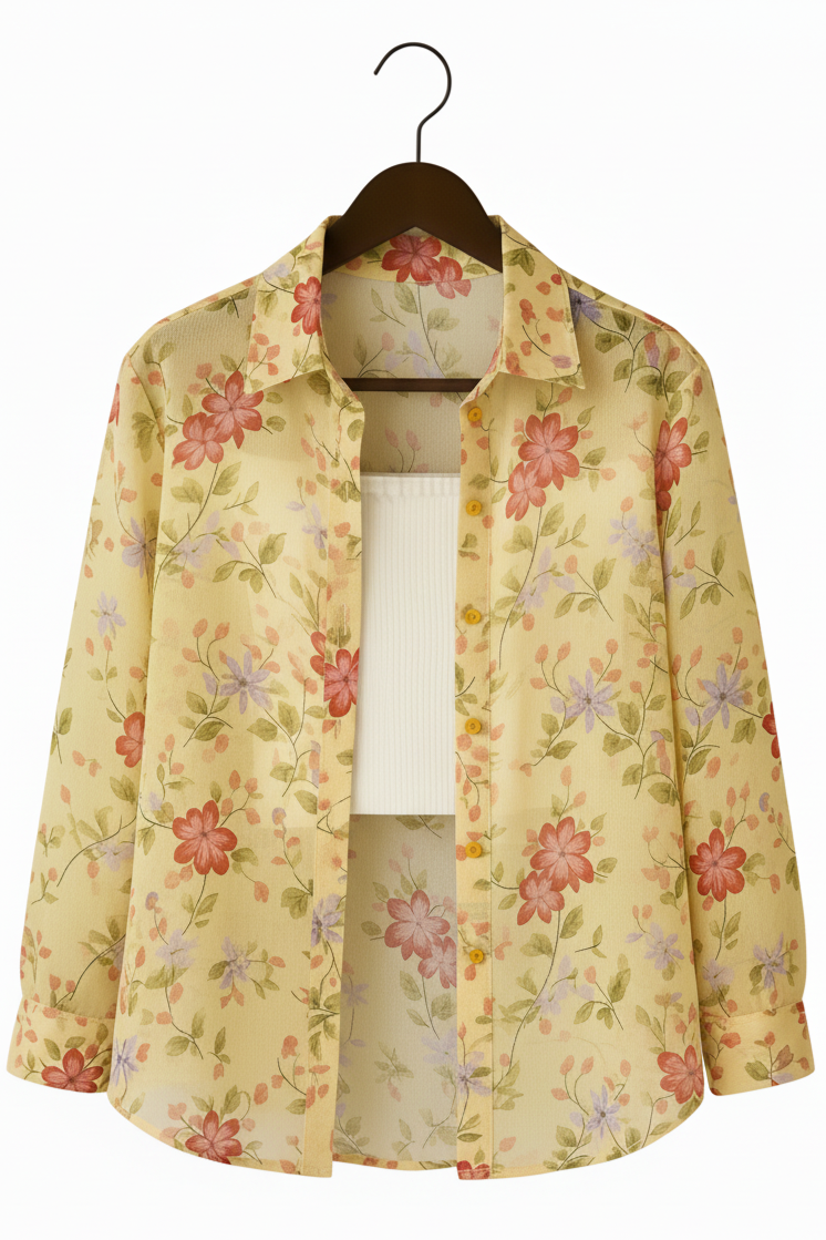 Yellow Georgette Korean Fit Shirt