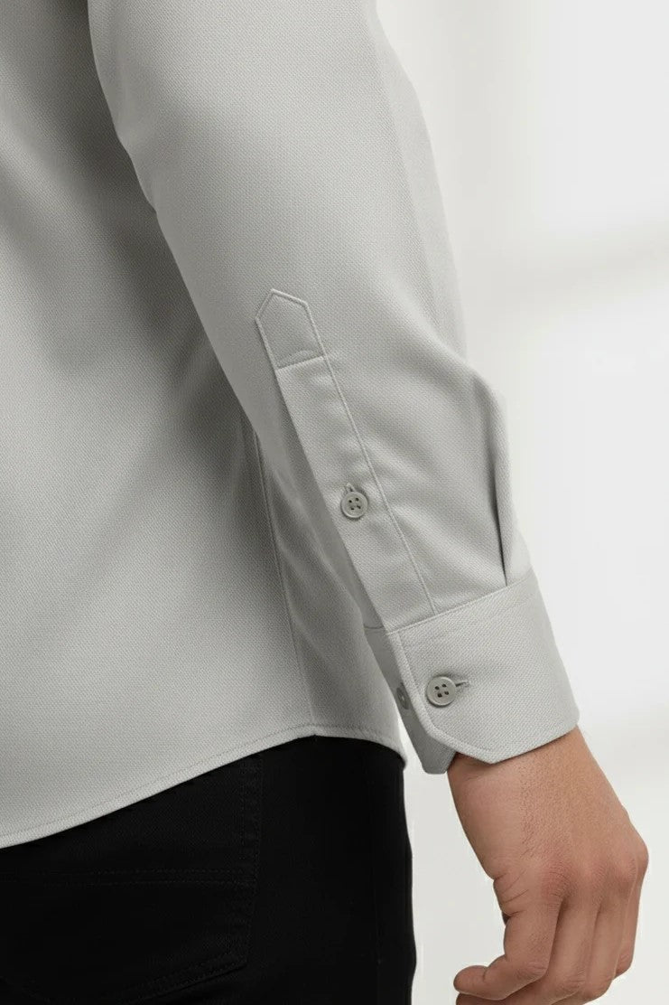 Men gray shirt made from premium cotton, stylish men’s dress shirt perfect for office wear, elegant grey shirt for men, ideal formal and casual cotton shirt for men.