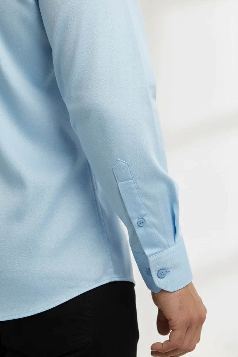 Sky blue formal shirt for men, stylish cotton shirt perfect for office wear, designer shirts for men, comfortable cotton shirts for men, ideal shirt for men for formal occasions.