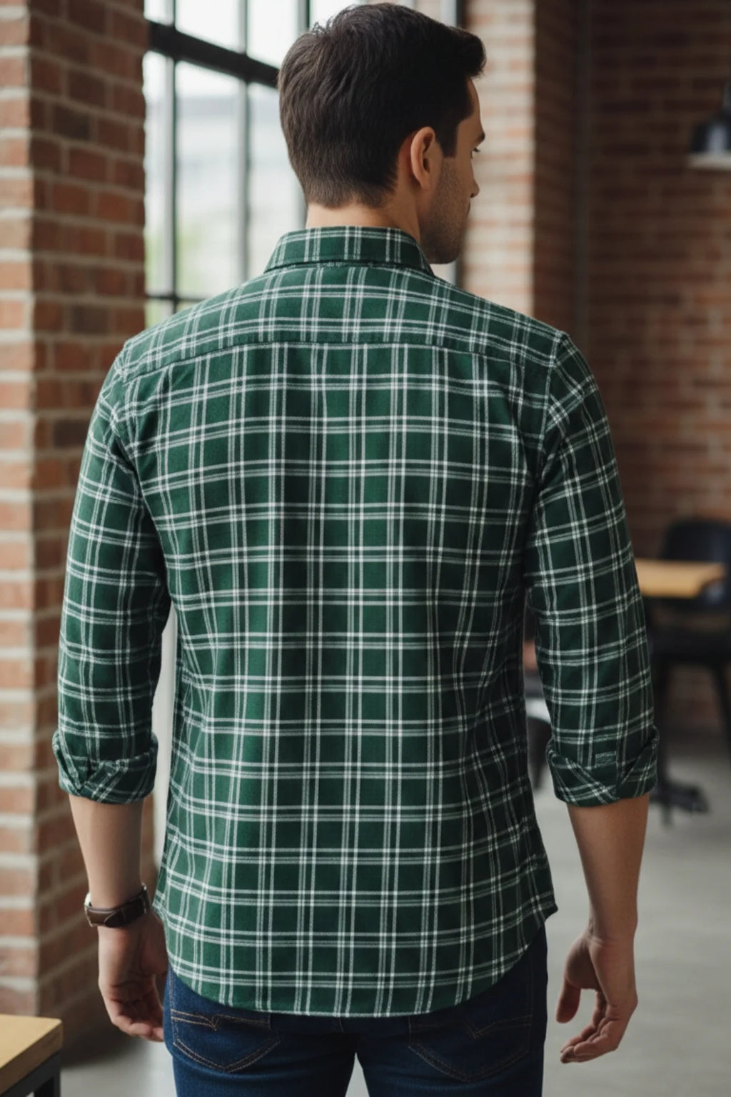 Men cotton check shirt, regular fit long sleeve shirt for men