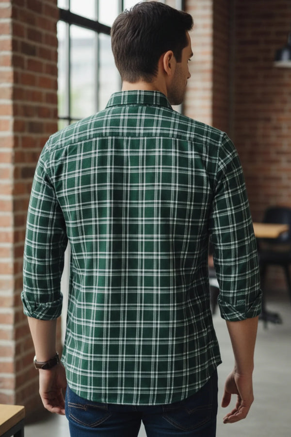 Men cotton check shirt, regular fit long sleeve shirt for men