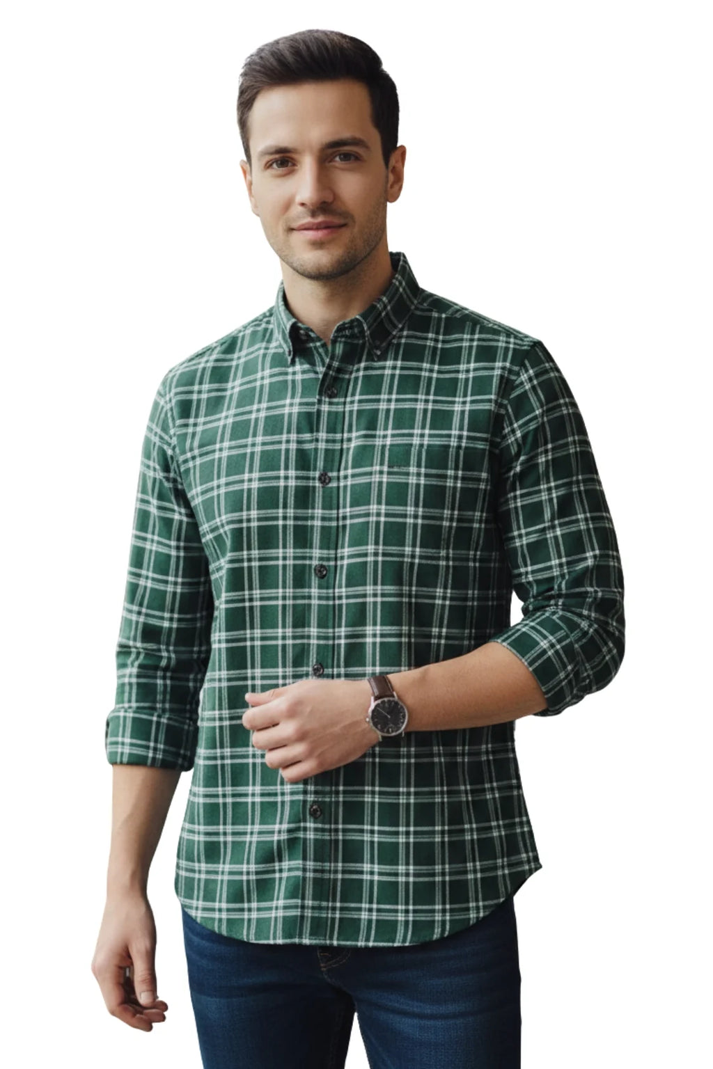 Men cotton check shirt, regular fit long sleeve shirt for men