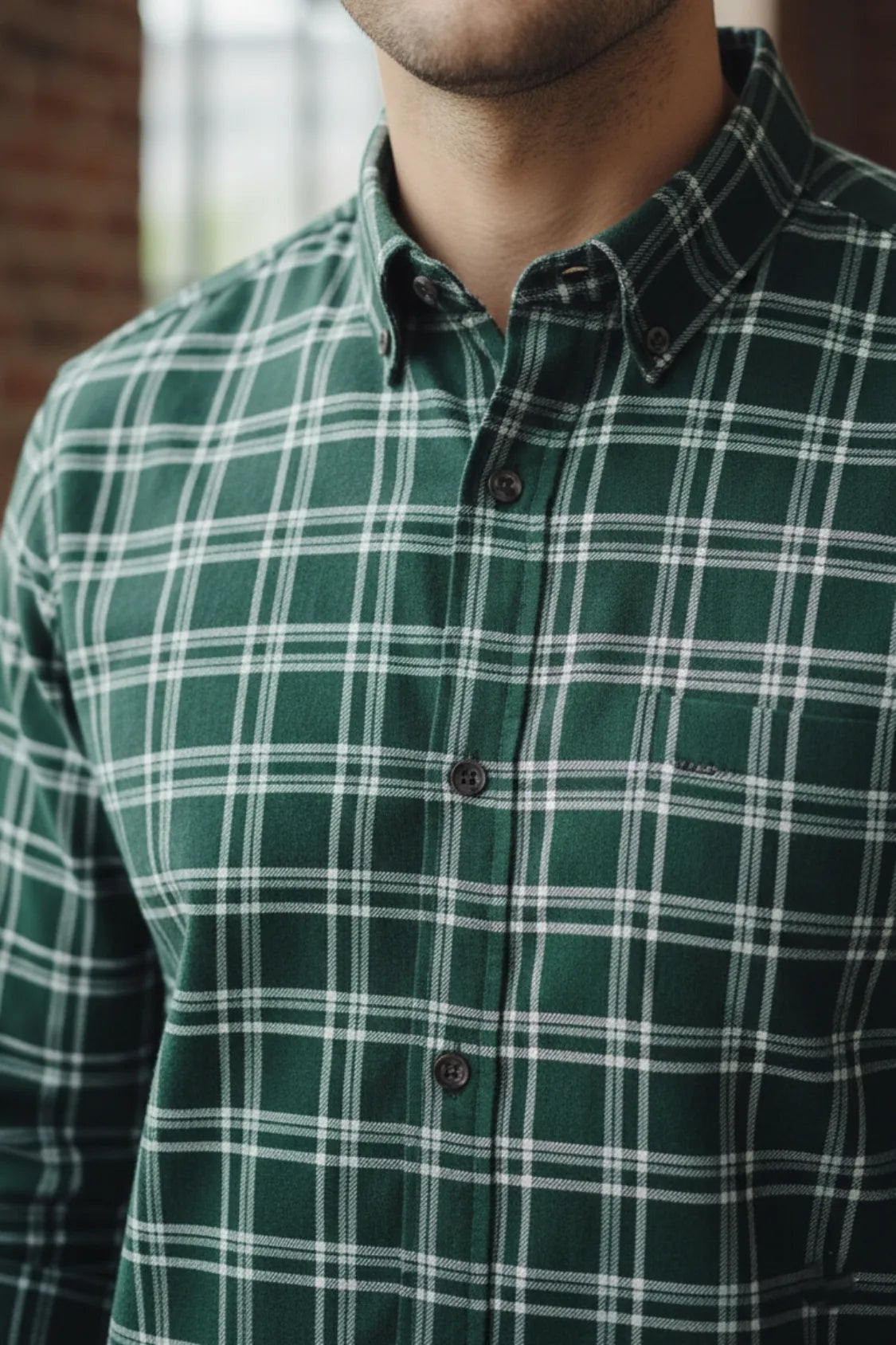 Men cotton check shirt, regular fit long sleeve shirt for men