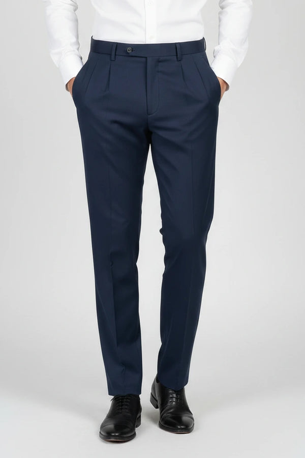 Navy Blue Men’s Formal Pants with Double Pleats