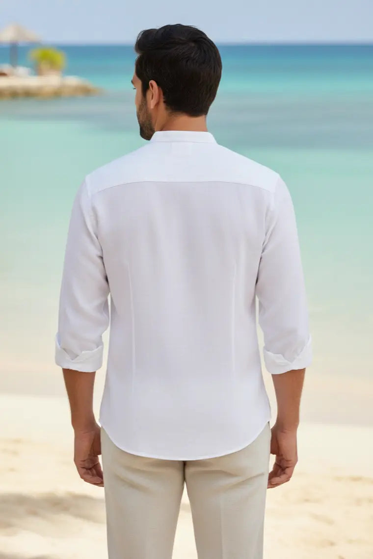 men white linen shirt-back