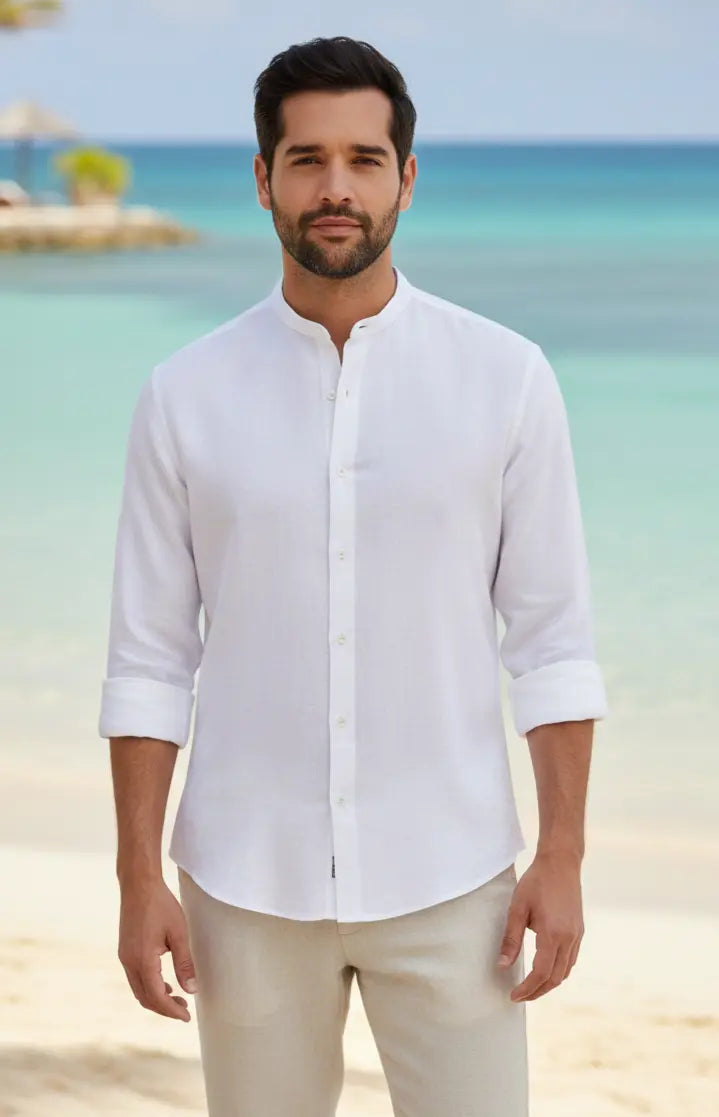 men white linen shirt - front