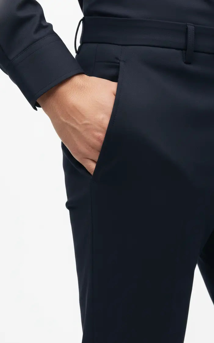 
Men’s navy blue cotton casual trousers designed for everyday wear, comfortable and breathable cotton fabric, stylish casual trousers for men suitable for office, travel, and daily use.